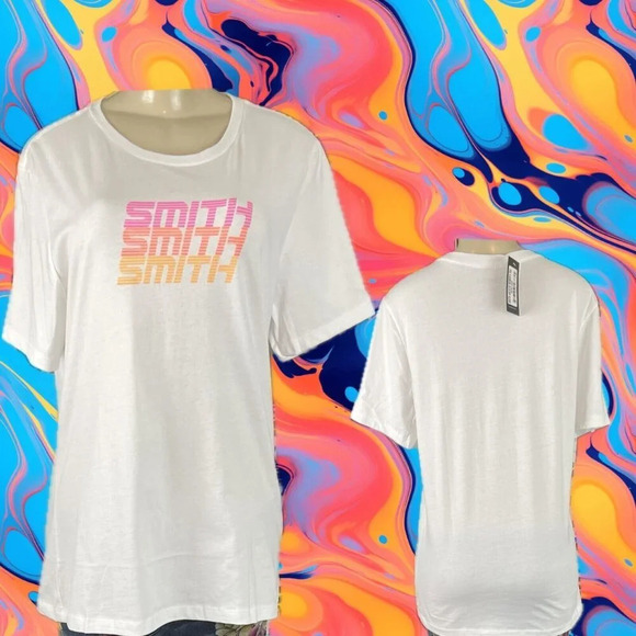 Smith L White Logo Pink-Orange Name Graphic Crew Neck Cotton Short Sleeve Tee - Picture 1 of 6